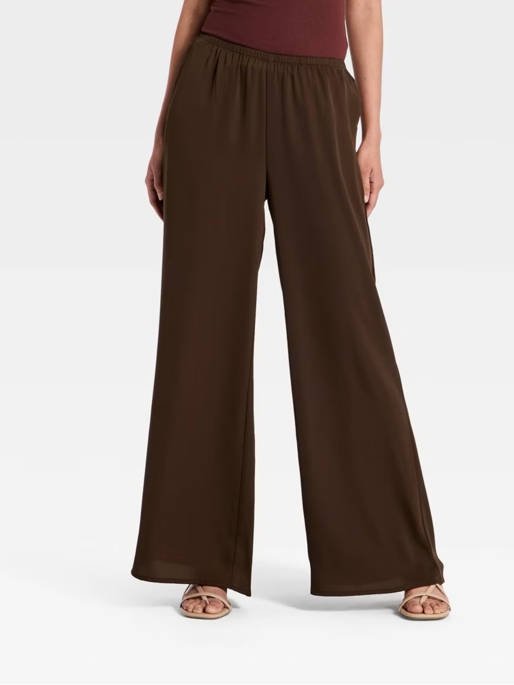 Target Wide-Leg Pull-On Pants Satin in Dark Brown (NWT)